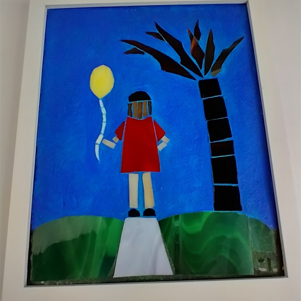 Mosaic wall art stained glass girl w balloon great gift handmade Home De…